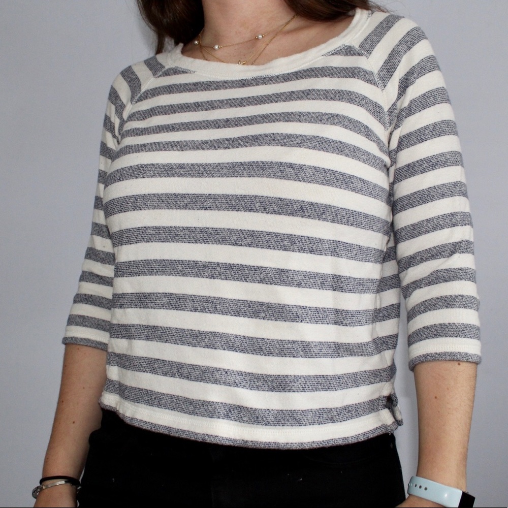 Cropped Navy and White Striped Sweater